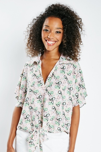Image of Paisley Print Collared Blouse