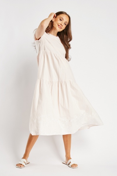 Embroidered Short Sleeve Tiered Dress