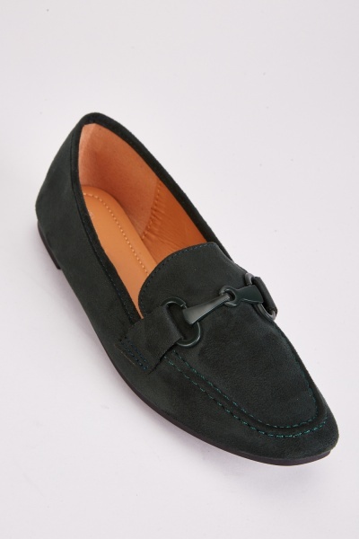 Bar Detail Suedette Loafers