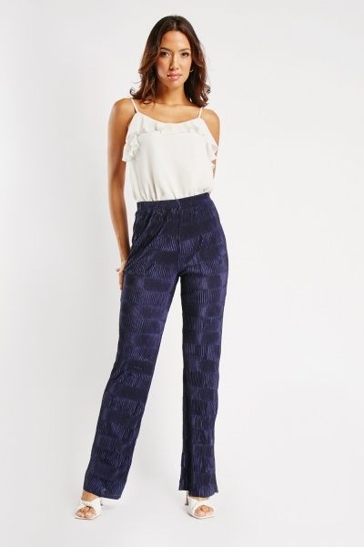 Image of Textured Elasticated Wide Leg Trousers