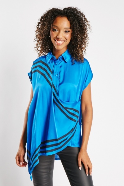 Image of Draped Striped Sateen Blouse