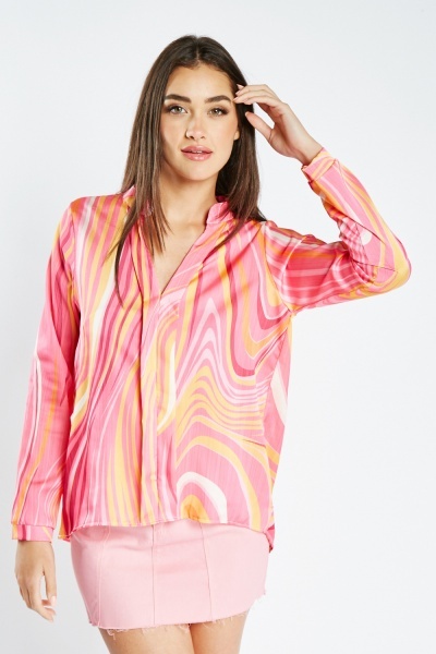 Image of V-Neck Abstract Printed Blouse