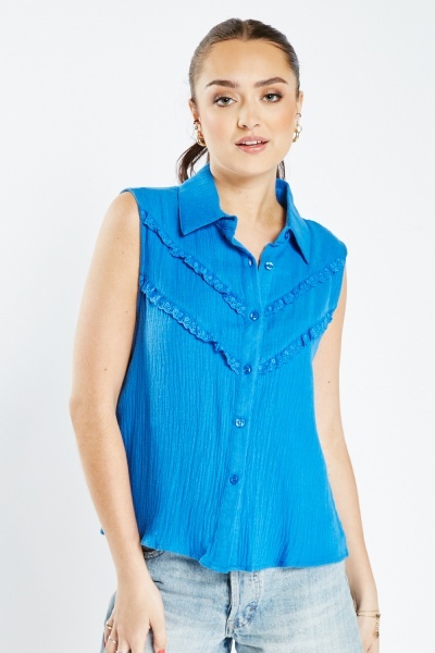 Image of Broderie Trim Crinkle Top