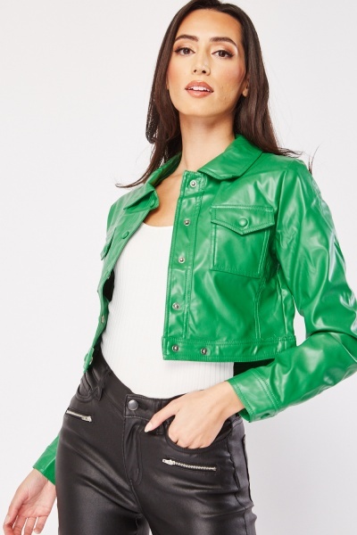 Image of Faux Leather Cropped Jacket