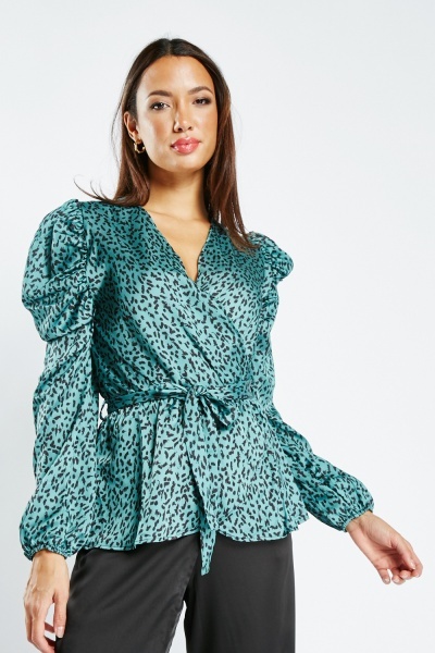 Image of Speckled Print Silky Blouse