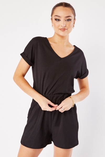 Image of Rolled Short Sleeve Ribbed Playsuit