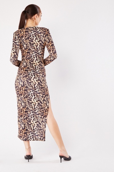 Leopard print dress with slit sale