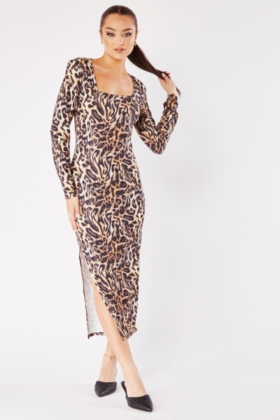Slit Side Leopard Print Dress