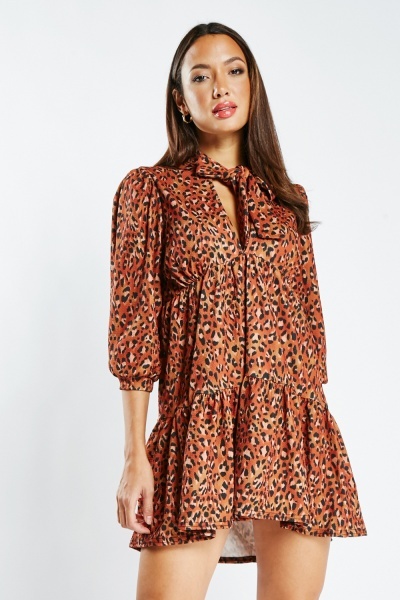 Image of Leopard Print Smock Dress