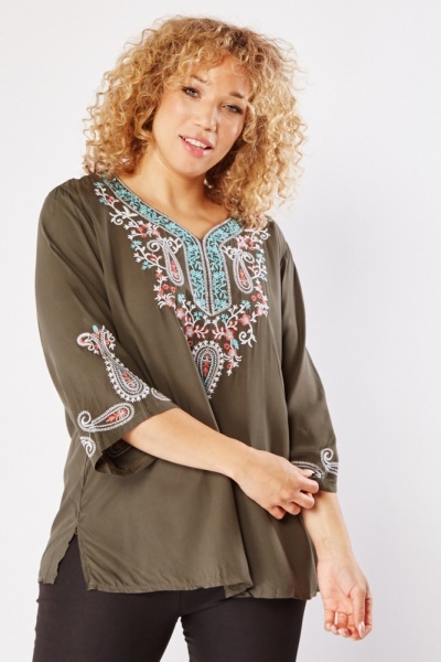 Image of V-Neck Embroidered Blouse