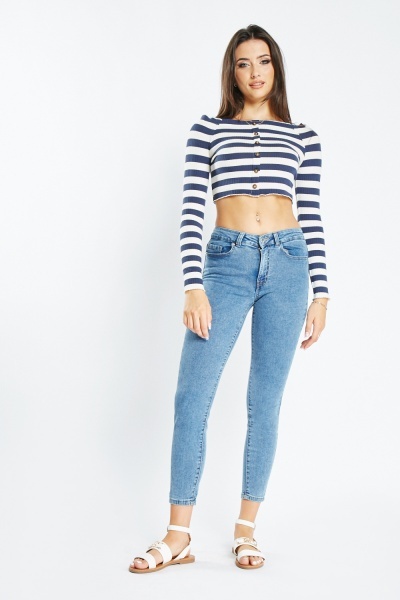 Image of Ankle Cropped Denim Jeans