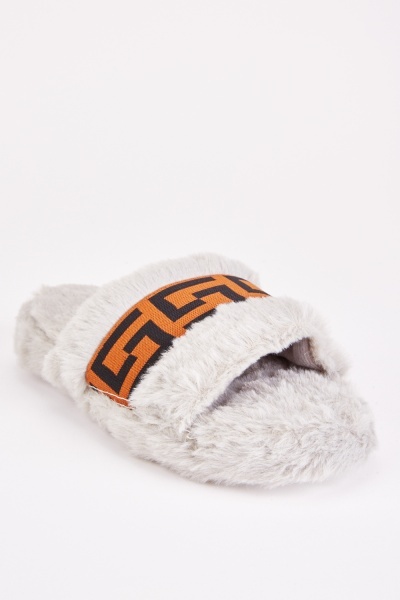 Image of Monogram Front Fluffy Slippers