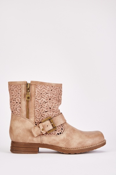 Floral Crochet Insert Ankle Boots