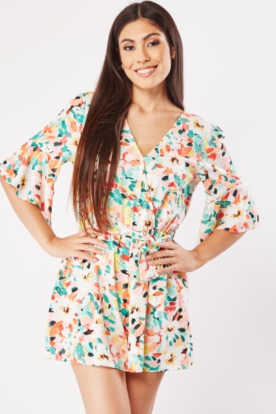 Image of Floral Print Belted Waist Playsuit