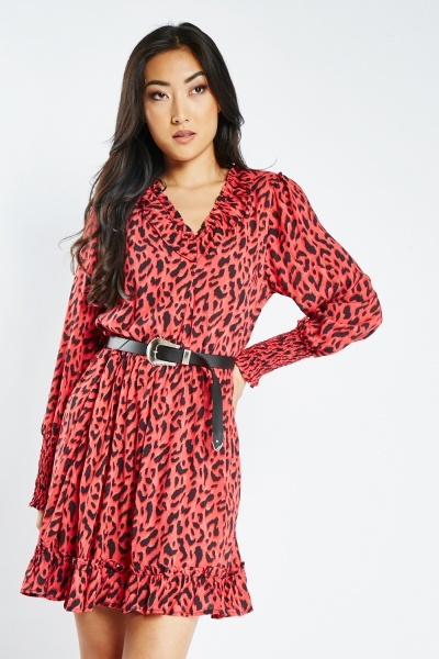 Leopard Print Ruffle Edge Dress
