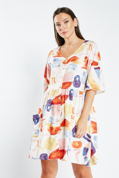 Image of All Over Painted Buttoned Dress