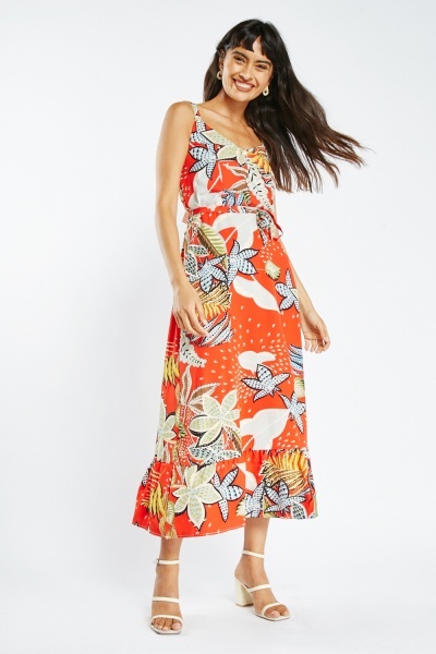 Image of Strappy Printed Tie Up Waist Dress