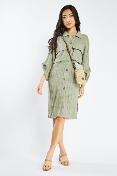 Image of Textured Shirt Dress