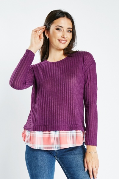 Image of Ribbed Contrasted Hem Sweater