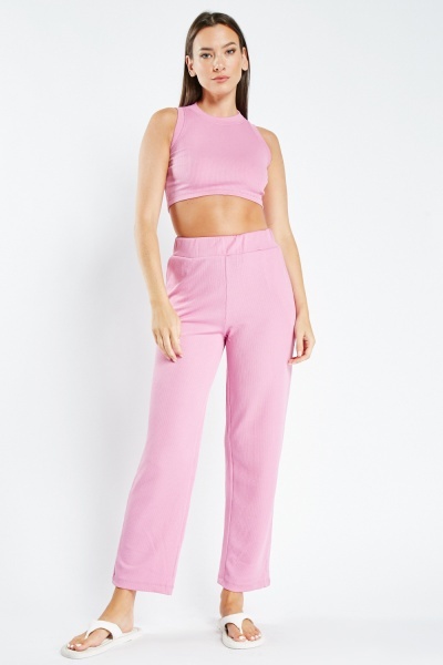 Image of Ribbed Crop Top And Bottoms Set