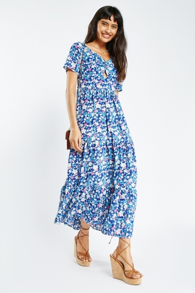 Twisted Front Floral Maxi Dress