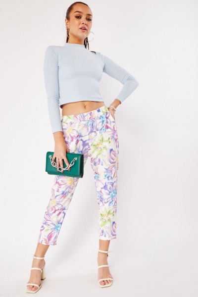 Elasticated Waist Floral Trousers