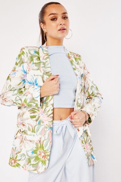 Image of Floral Printed Open Front Blazer