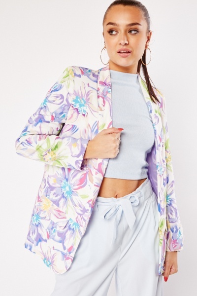 Floral Printed Open Front Blazer
