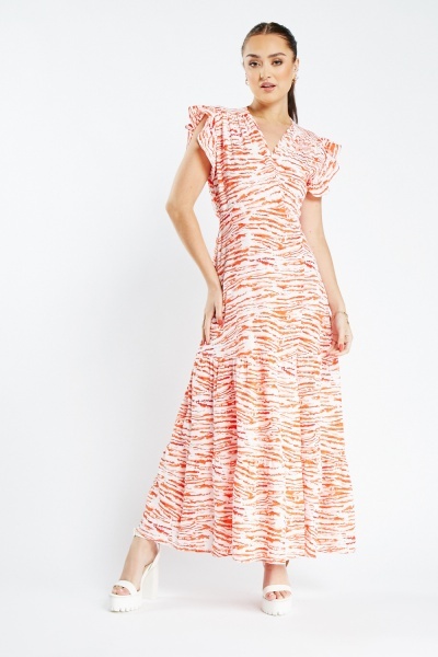 Image of Scattered Stripe Print Wrap Maxi Dress