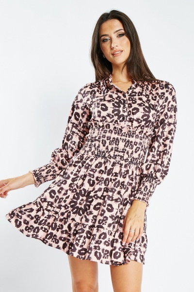 Buttoned Animal Print Swing Dress