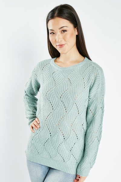 Image of Perforated Knit Jumper In Jade