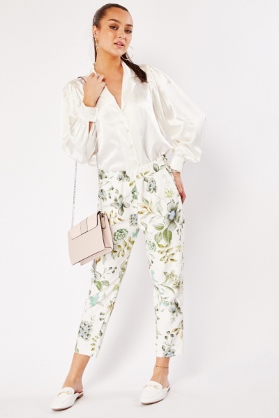 Image of Floral Print Tapered Trousers
