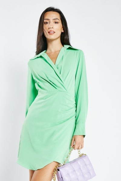 Image of Collared Wrap Mini Dress