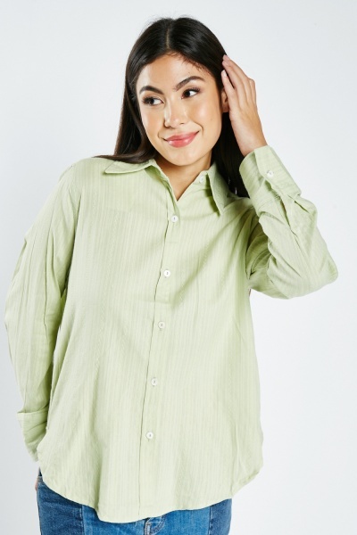 Image of Textured Dip Hem Cotton Shirt