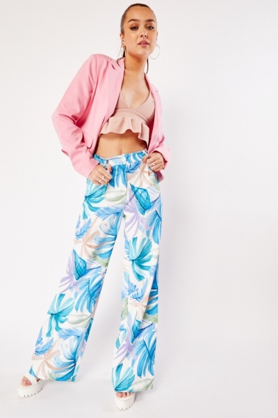 Pink Multi Tropical Print Pants - Wide Leg Pants - Tropical Pants