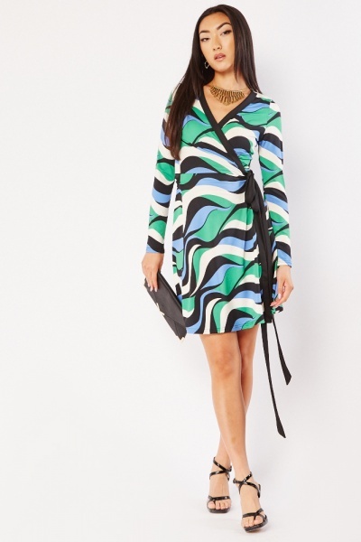 Image of Contrasted Wrap Mini Dress