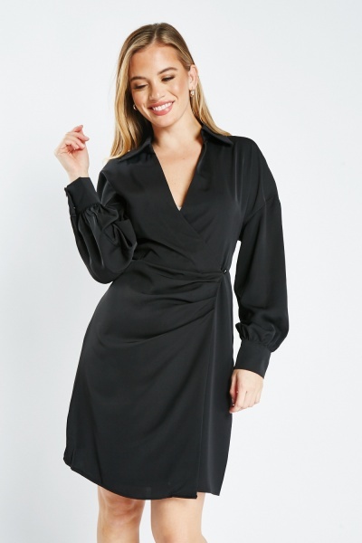 Image of Collared Mini Wrap Dress