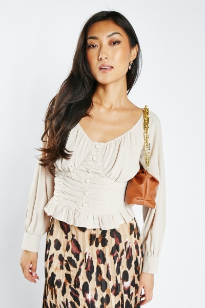 Image of Gathered Front Crop Blouse