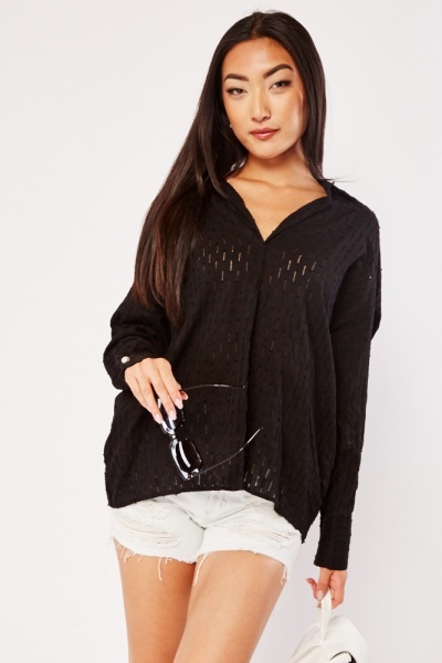 Image of Textured Collared Cotton Blouse