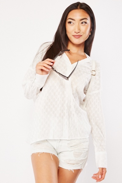 Image of Textured Collared Cotton Blouse