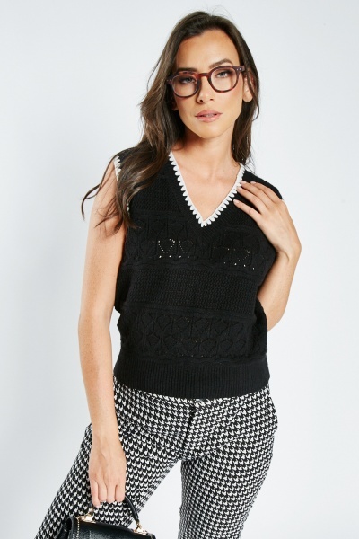 Image of V-Neck Knitted Pattern Vest