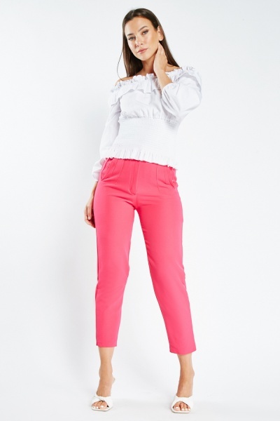 Image of Cropped High Waist Plain Trousers