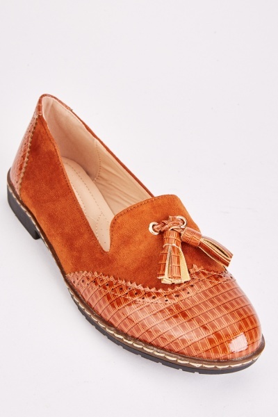 Image of Mock Croc Tassel Contrast Loafers