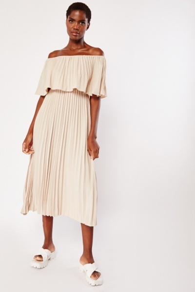 Image of Off Shoulder Pleated Dress