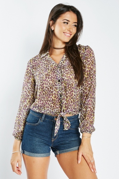 Image of Sheer Leopard Print Blouse