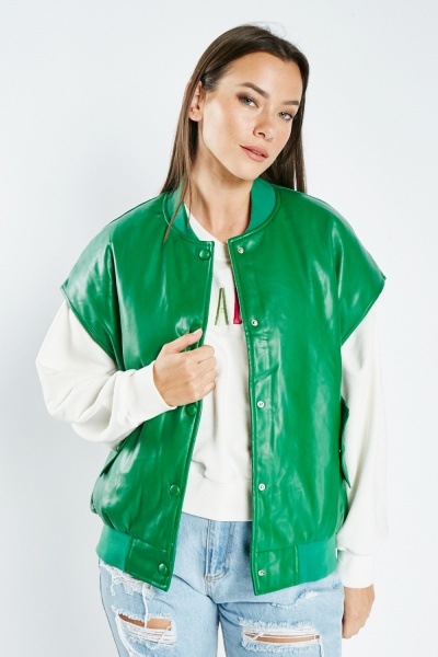 Image of Faux Leather Sleeveless Jacket