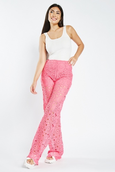 Image of Crochet Overlay Wide Leg Trousers