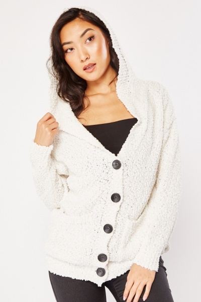 Image of Textured Button Up Hooded Cardigan