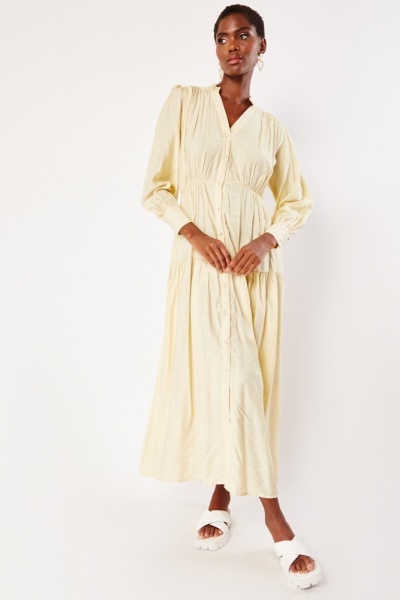 Image of Buttoned Long Sleeve Tiered Dress