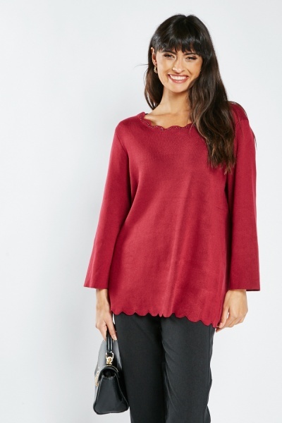 Image of Encrusted Neckline scallop Knit Sweater